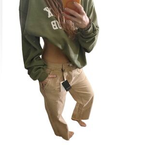 New Redone denim loose fit khaki tan raw hem pants women 27x29 jeans carpenter